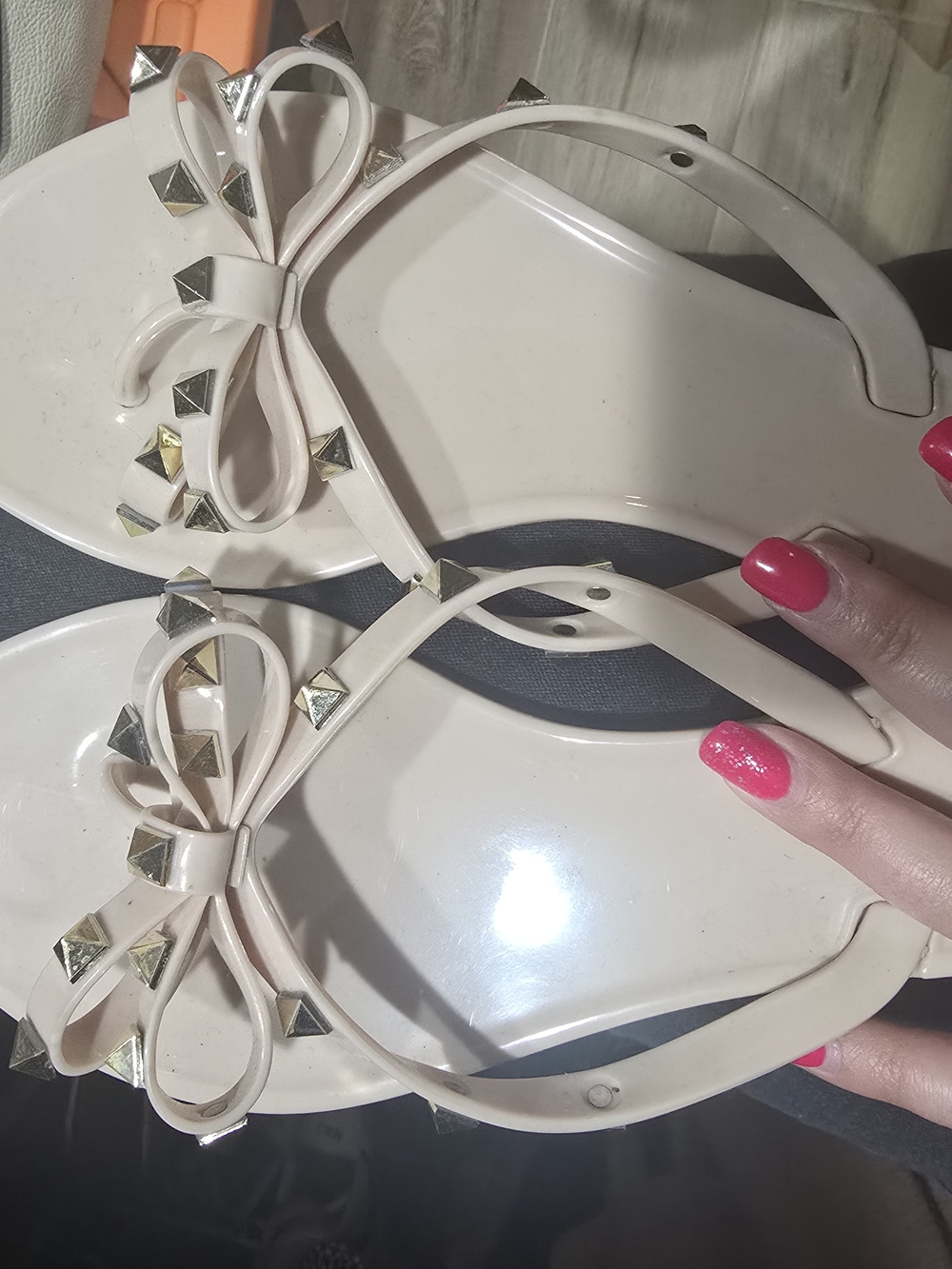 Women's Nude Bow Studded Jelly Sandals